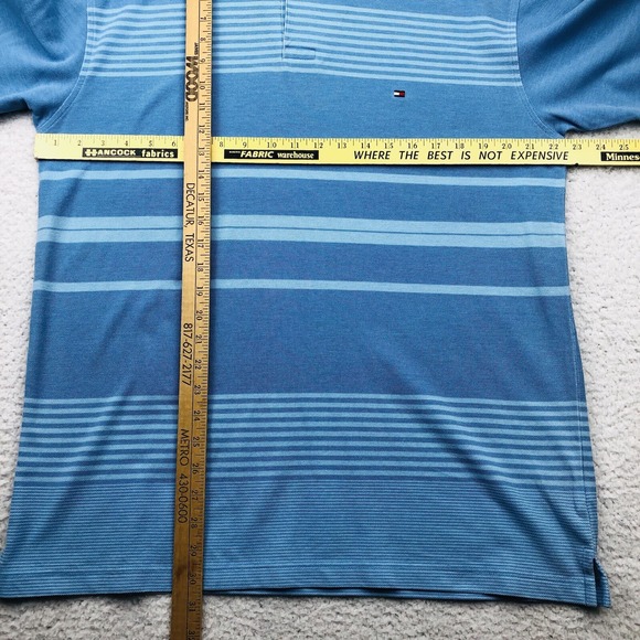 Y2K Tommy Hilfiger Polo Shirt Mens LARGE Blue Colorblock Stripe Flag Loop Collar - Picture 15 of 16